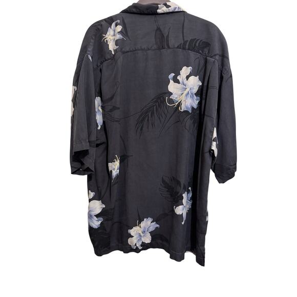 Tommy Bahama 100% Silk Mens Hawaiian Short Sleeve Shirt Gray Blue Y2K Size XL - Picture 2 of 9